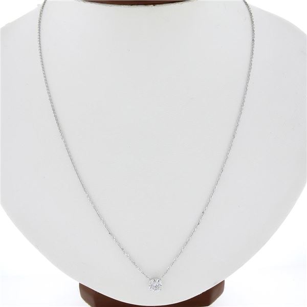 New 14K Gold.62 ctw Round Brilliant Diamond Solitaire Pendant w/ Adjustable Chai