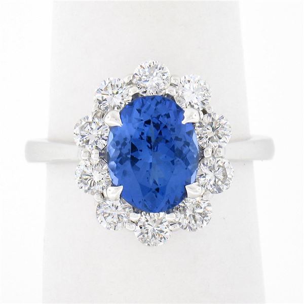 NEW 14k White Gold 2.95 ctw Oval Blue Violet Tanzanite w/ Round Diamond Halo Rin