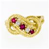Image 4 : 18k Yellow Gold 0.50 ctw Prong Round Diamond & Ruby Braided Loop Knot Band Ring