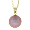 Image 2 : 18K Yellow Gold 10.3mm Pink Pearl Solitaire Pendant 18" Cable Chain Necklace