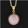 Image 3 : 18K Yellow Gold 10.3mm Pink Pearl Solitaire Pendant 18" Cable Chain Necklace