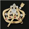 Image 2 : Antique 14k TT Gold Diamond & Ruby Detailed Crown w/ Scepter Pin Brooch Pendant