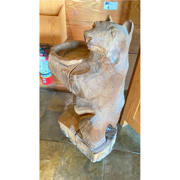 SMALL WOODEN CARVED BEAR, APPROX 3 FT H X 1.5 FT W