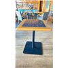 Image 2 : OAK AND POLISHED GRANITE TABLE  TOP ON BLACK METAL PEDESTAL APPROX 29"H X 28"L X24" W
