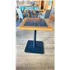 Image 2 : OAK AND POLISHED GRANITE TABLE  TOP ON BLACK METAL PEDESTAL APPROX 29"H X 28"L X24" W