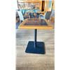 Image 2 : OAK AND POLISHED GRANITE TABLE  TOP ON BLACK METAL PEDESTAL APPROX 29"H X 28"L X24" W