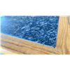 Image 3 : OAK AND POLISHED GRANITE TABLE  TOP ON BLACK METAL PEDESTAL APPROX 29"H X 28"L X24" W