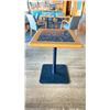 Image 2 : OAK AND POLISHED GRANITE TABLE  TOP ON BLACK METAL PEDESTAL APPROX 29"H X 28"L X24" W