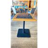 Image 2 : OAK AND POLISHED GRANITE TABLE  TOP ON BLACK METAL PEDESTAL APPROX 29"H X 28"L X24" W