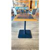 Image 2 : OAK AND POLISHED GRANITE TABLE  TOP ON BLACK METAL PEDESTAL APPROX 29"H X 28"L X24" W