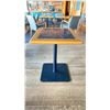 Image 2 : OAK AND POLISHED GRANITE TABLE  TOP ON BLACK METAL PEDESTAL APPROX 29"H X 28"L X24" W