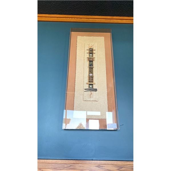 DECORATIVE WALL ART BY BC ARTIST JAN MACLEOD IN PLEXIGLASS CASE APPROX 55" L X 24 " W