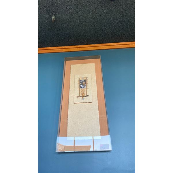 DECORATIVE WALL ART BY BC RESIDENT JAN MACLEOD IN PLEXIGLASS CASE APPROX 55" L X 24 " W