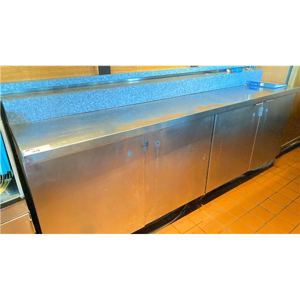 4 DOOR STAINLESS STEEL BAR COOLER  APPROX 8 FT L X 2 FT W X 3 FT H