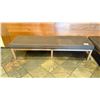 Image 2 : GROUP OF WAITING ROOM FURNITURE INCLUDES: SM WOOD TABLE, TWO CUSHION FABRIC, BENCHES