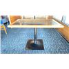 Image 2 : OAK TABLE WITH TWO TONE TOP BLACK  METAL PEDESTAL APPROX 45" L X 28" W X 29"H