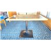 Image 2 : OAK TABLE WITH TWO TONE TOP BLACK  METAL PEDESTAL APPROX 45" L X 28" W X 29"H