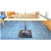 Image 2 : OAK TABLE WITH TWO TONE TOP BLACK  METAL PEDESTAL APPROX 45" L X 28" W X 29"H