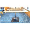 Image 2 : OAK TABLE WITH TWO TONE TOP BLACK  METAL PEDESTAL APPROX 45" L X 28" W X 29"H