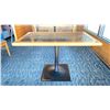 Image 2 : OAK TABLE WITH TWO TONE TOP BLACK  METAL PEDESTAL APPROX 45" L X 28" W X 29"H