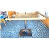 Image 2 : OAK TABLE WITH TWO TONE TOP BLACK  METAL PEDESTAL APPROX 45" L X 28" W X 29"H