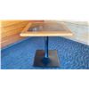 Image 2 : OAK TWO TONE TABLE WITH BLACK METAL PEDESTALS APPROX 28" L X 24" W X 29 " H