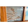Image 2 : GROUP OF 4  MOUNTED AND SECURE ETCHED AND CARVED GLASS WITH SALMON MOTIF APPROX 32"L X 30 " W