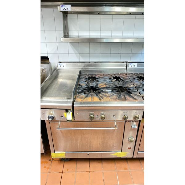 QUEST STAINLESS STEEL GAS 4 TOP  BURNER STOVE WITH  GAS OVEN AND SIDE FLAT TOP COOK AREA