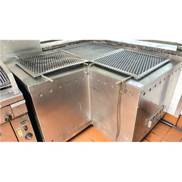 QUEST STAINLESS STEEL WOOD FED  CHARBROILER COOKING AREA APPROX 4FT X 2 FT AND 2FT X2 FT L SHAPE