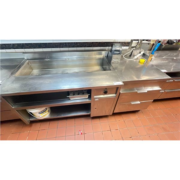 QUEST GAS WARMING FOOD PREP STATION WITH WARMING BINS APPROX 86" L X 37" W X 35 " H