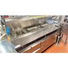 Image 1 : STAINLESS STEEL 7 DRAWER 2 DOOR COOLER PREP TABLE WITH METAL SHELVING ABOVE AND GLO RAY FOOD WARMER