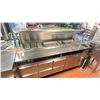 Image 2 : STAINLESS STEEL 7 DRAWER 2 DOOR COOLER PREP TABLE WITH METAL SHELVING ABOVE AND GLO RAY FOOD WARMER