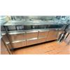 Image 4 : STAINLESS STEEL 7 DRAWER 2 DOOR COOLER PREP TABLE WITH METAL SHELVING ABOVE AND GLO RAY FOOD WARMER