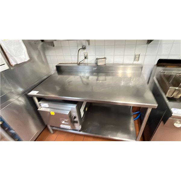 COMMERCIAL KITCHEN STAINLESS STEEL PREP TABLE 57"ACROSS X 33" WIDE X 36 1/2" HIGH