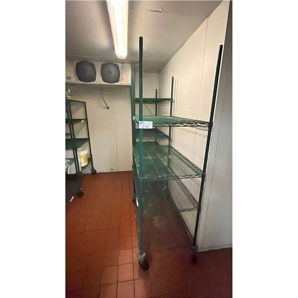 GROUP OF 5 GREEN MOBILE SHELVING RACKS