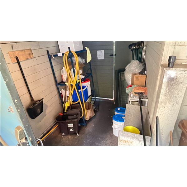 CONTENTS OF OUTSIDE, METRO RACKING, WASH BUCKETS, MOPS & 4 GALLON BUCKET