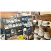 Image 1 : CONTENTS OF ROOM WITH 3 METAL SHELVING RACKS WITH MISC RESTAURANT EQUIPMENT, DISHWARE, KITCHEN WARE