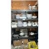 Image 2 : CONTENTS OF ROOM WITH 3 METAL SHELVING RACKS WITH MISC RESTAURANT EQUIPMENT, DISHWARE, KITCHEN WARE