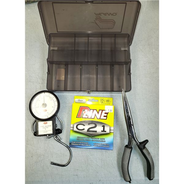Mixed Fishing Lot as Shown - Box Line Pliers & Scale