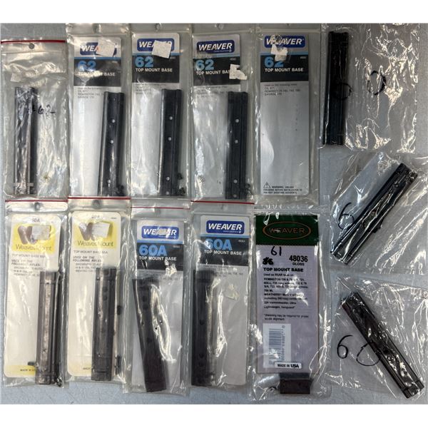 Weaver No 60, 60A, 61 & 62 Scope Bases as Shown - 13 pc - NEW