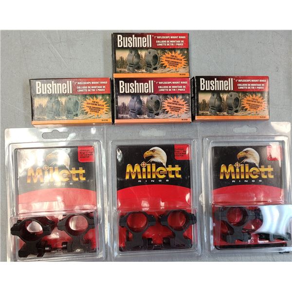 Bushnell Low & Millett High Scope Rings 1 inch - 7 pc Lot - NEW