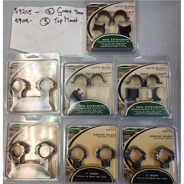 Weaver Mixed lot Scope Rings 1 inch - 7 Sets - NEW