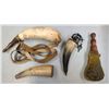 Image 4 : Powder Horn & Shot Pouch Lot - Real Horn - One Engraved