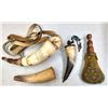 Image 6 : Powder Horn & Shot Pouch Lot - Real Horn - One Engraved