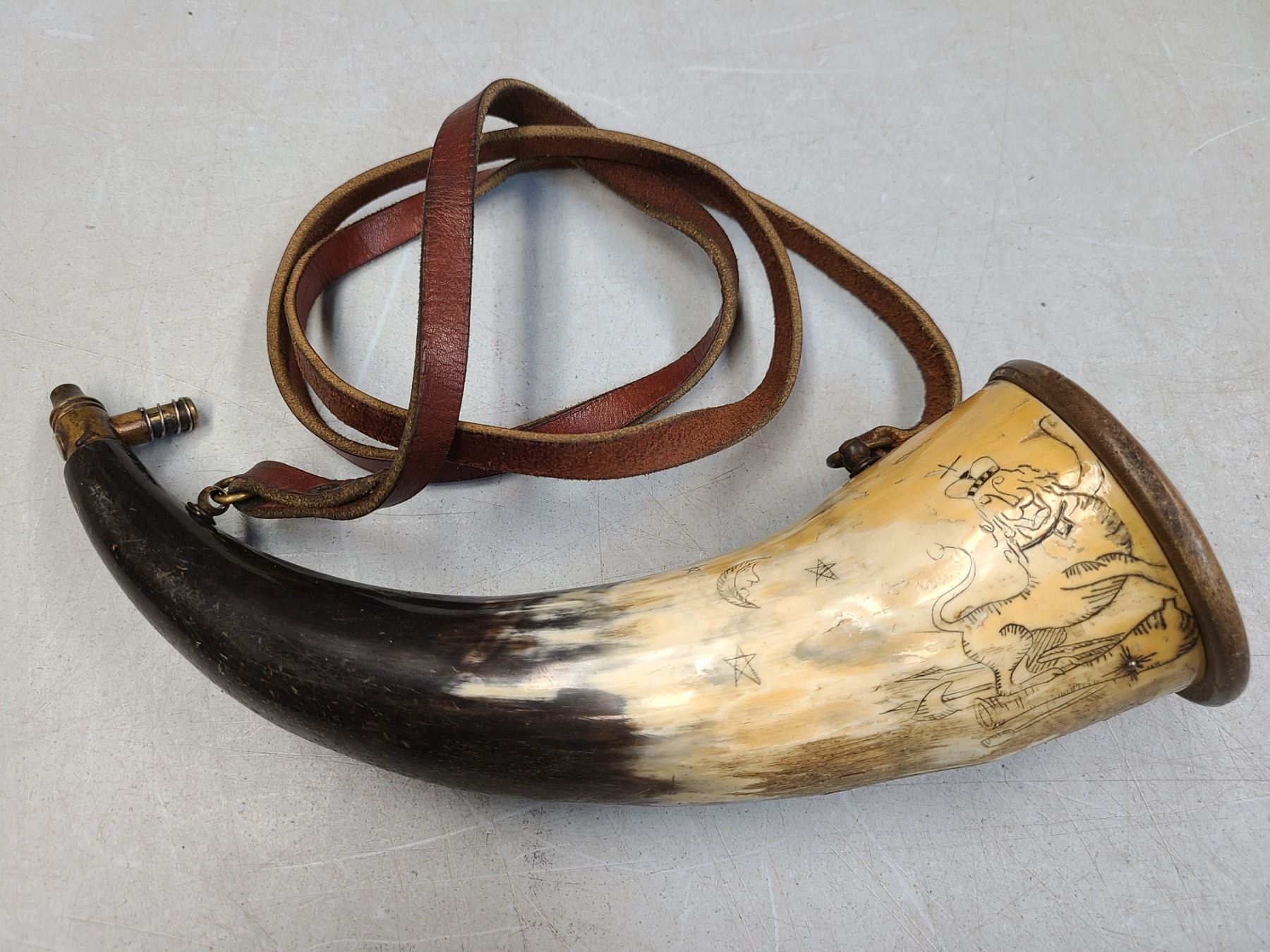 Powder Horn Lettering Large Horn Powder Horn - Engraved - 11 inches long