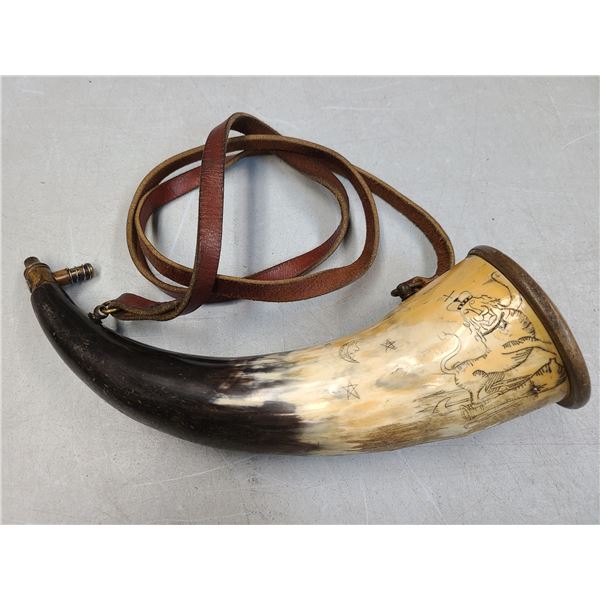 Large Horn Powder Horn - Engraved - 11 inches long