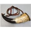Image 1 : Large Horn Powder Horn - Engraved - 11 inches long
