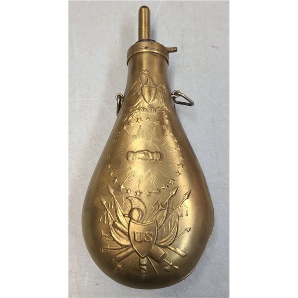 Powder Flask Brass Embossed 9 inch long US Civil War