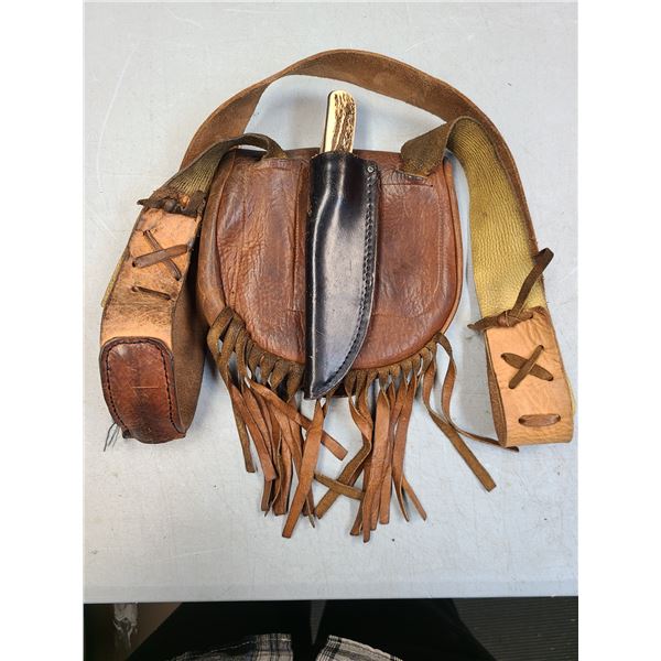 Leather Sling Bag c/w Knife attached - Handmade Thick Soft Leather