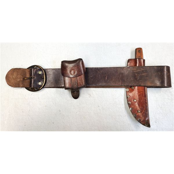Handmade Leather Belt & Ammo Pouch comes with Knife in Sheath
